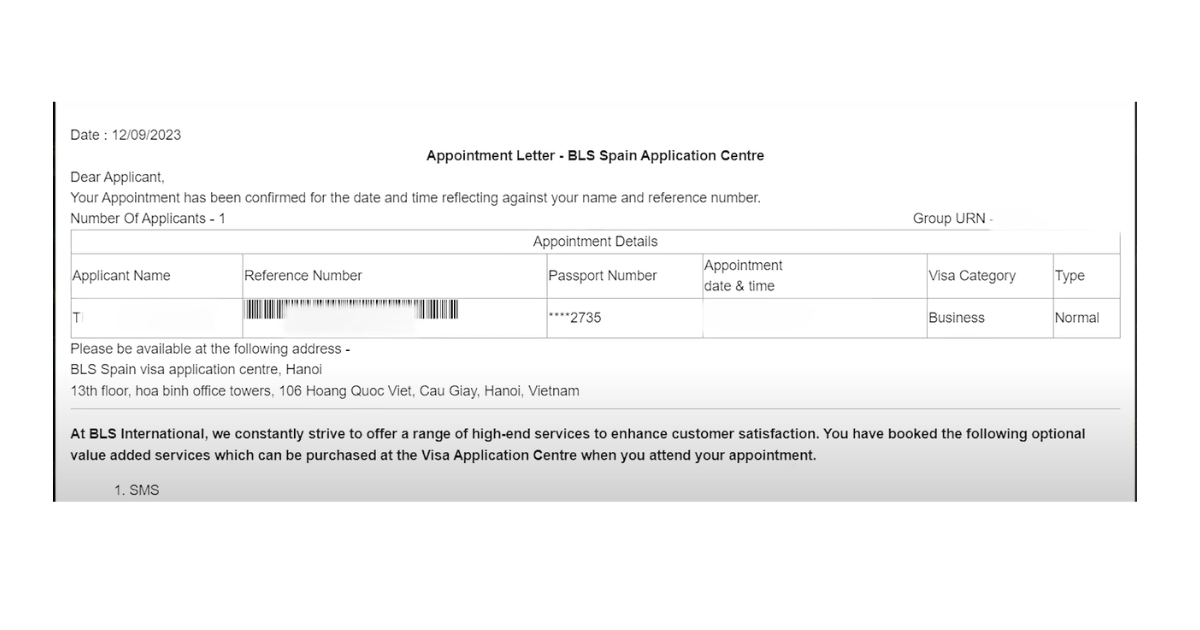 Thư Hẹn Tại Trung Tâm BLS