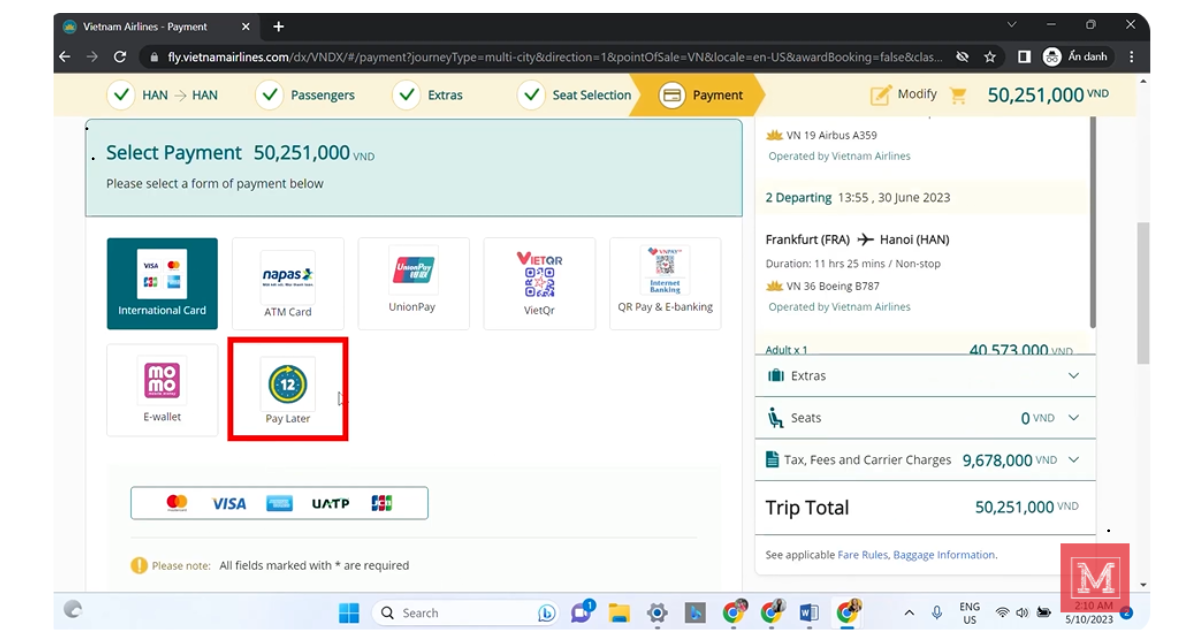 Hướng dẫn đặt vé máy bay xin visa - Chi tiết giữ vé Vietnam Airlines và Qatar Airways Chọn Paylater Để Giữ Vé