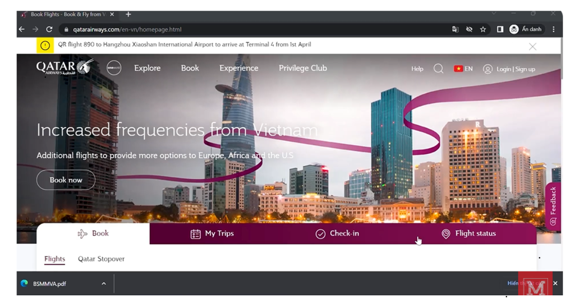 Hướng dẫn đặt vé máy bay xin visa - Chi tiết giữ vé Vietnam Airlines và Qatar Airways Website Quatar Airways